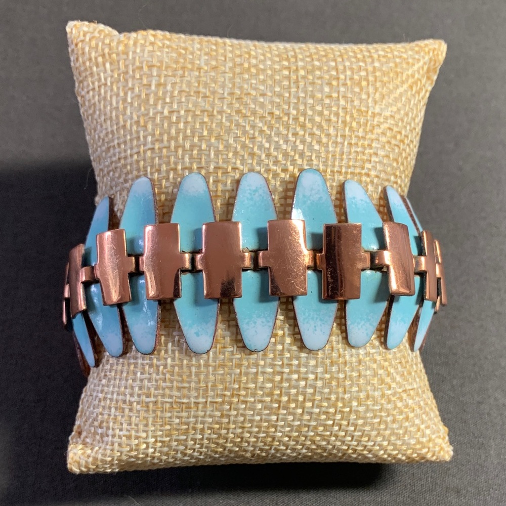 1950s Nefertiti Copper and Enamel Bracelet
